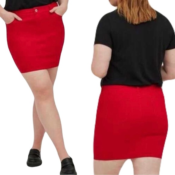 TORRID Denim Pencil Mini Skirt Ruby Red Size 22 NWOT Retro Y2K Christmas Vday - Picture 12 of 12